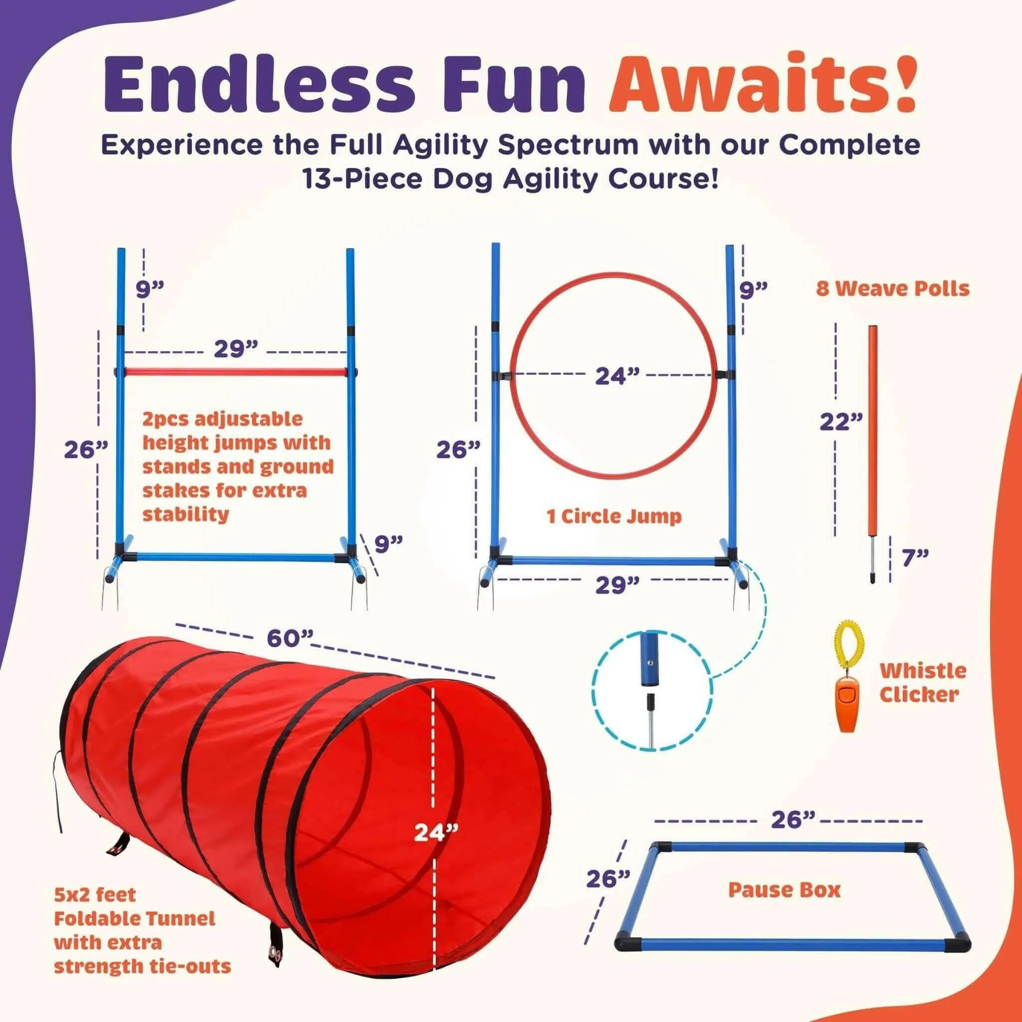 15 Piece Dog Agility Course Backyard Set  Dog Agility Training