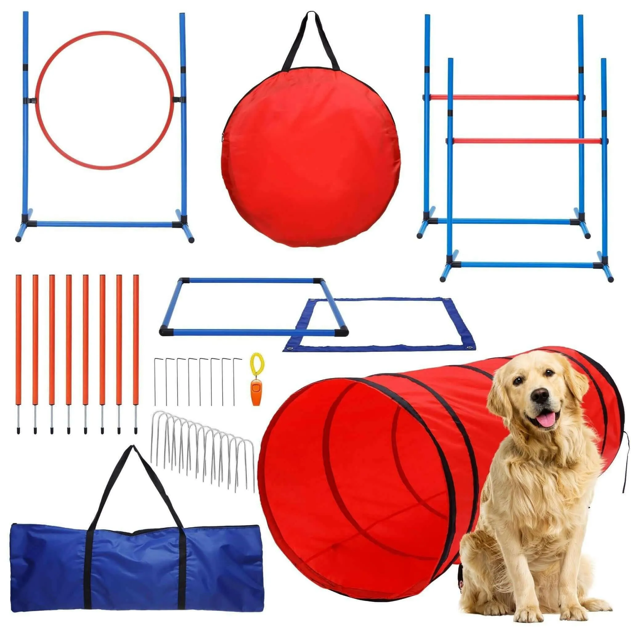 15 Piece Dog Agility Course Backyard Set  Dog Agility Training