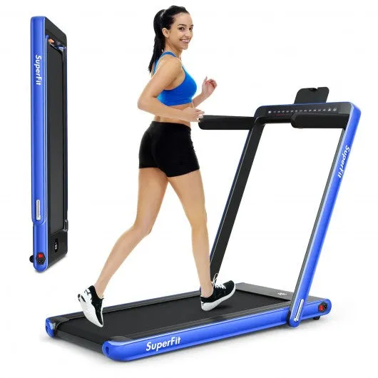 2-in-1 Electric Motorized Health and Fitness Folding Treadmill with Dual Display-Blue