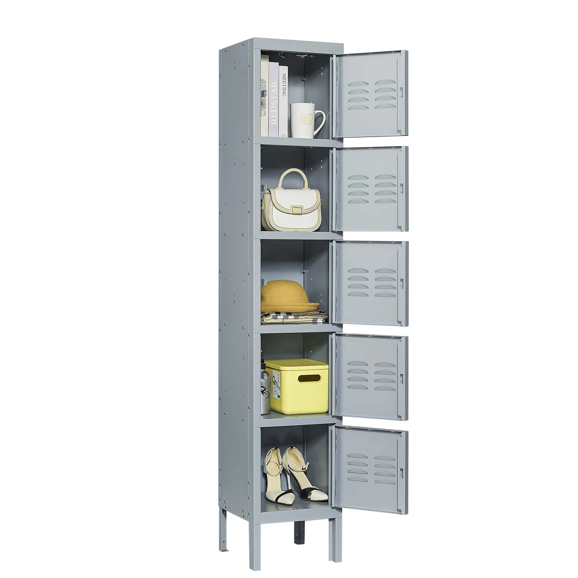 5-Door 66"H Metal Lockers with Lock, Storage Cabinet for Home Gym, Office, School, Garage - Gray