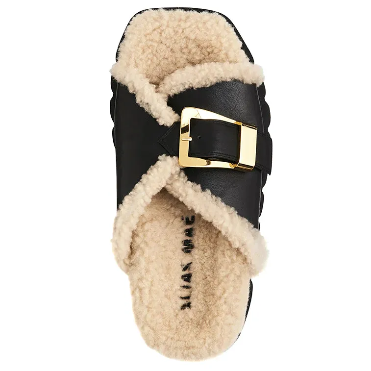 ALIAS MAE Womens Kiara Sandals - Black Shearling