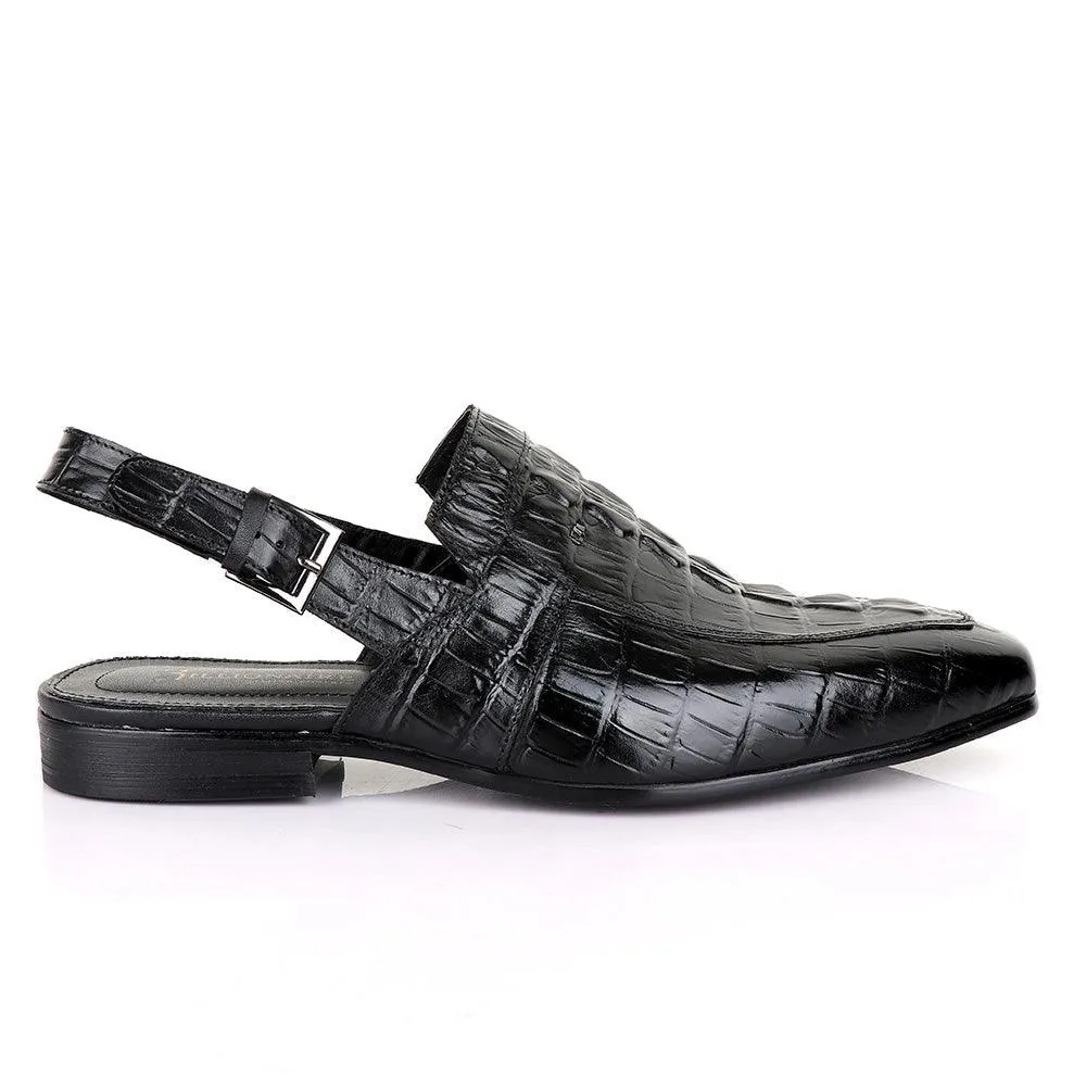 Billionaire Croc Black Leather Sandal Half Shoe