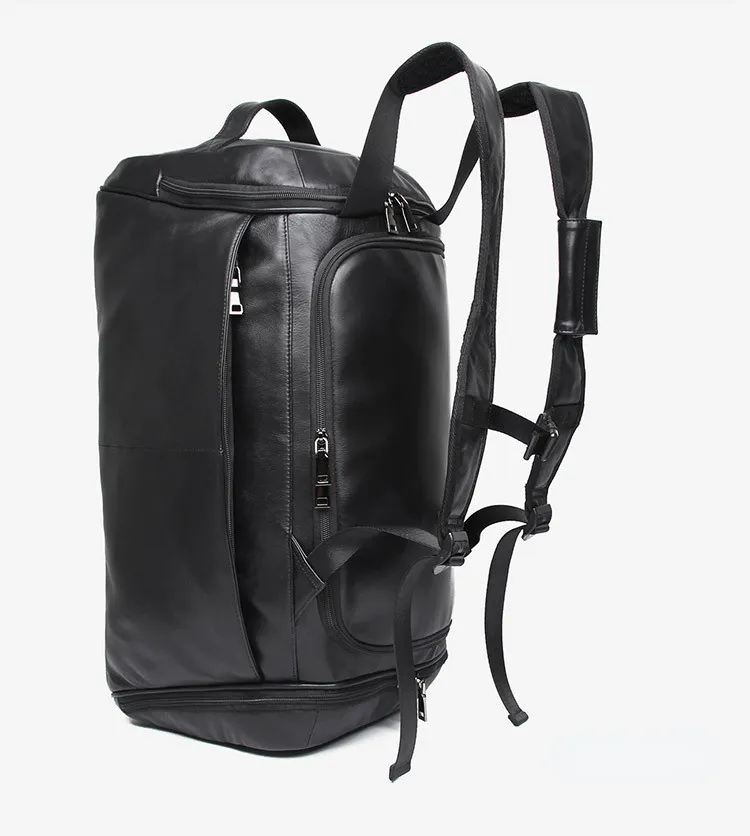 Black Causal Cowhide Leather Duffle Bags for Traveling 6010