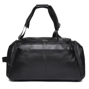 Black Causal Cowhide Leather Duffle Bags for Traveling 6010