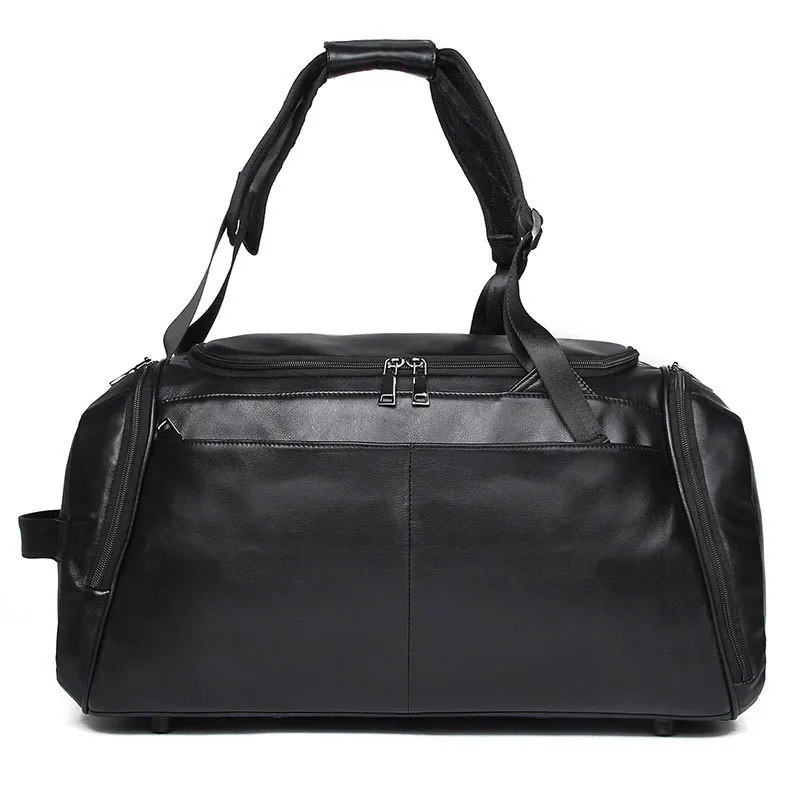 Black Causal Cowhide Leather Duffle Bags for Traveling 6010