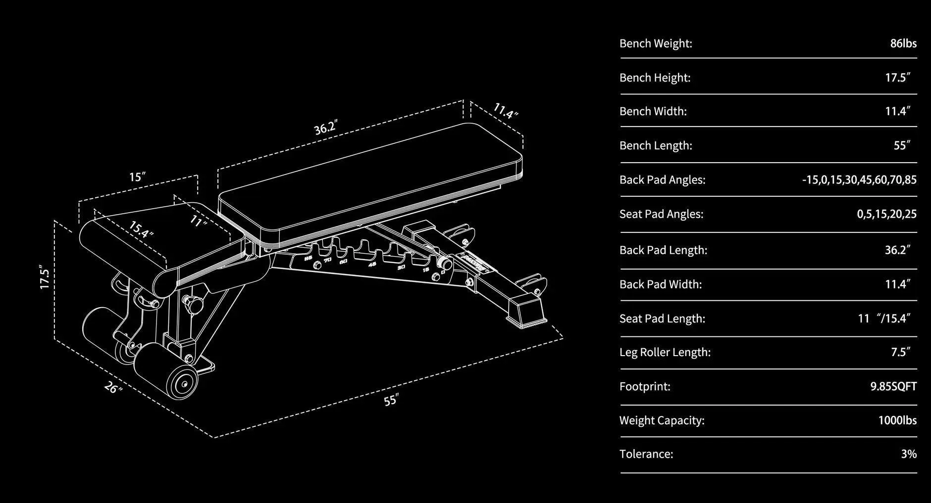 Blazzed Adjustable Weight Bench with Leg Roller