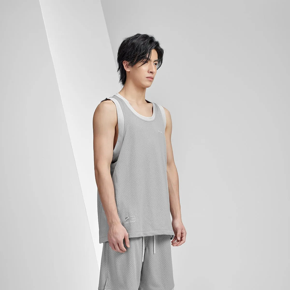 Breathable Mesh Loose-fit Grey Basketball Singlet