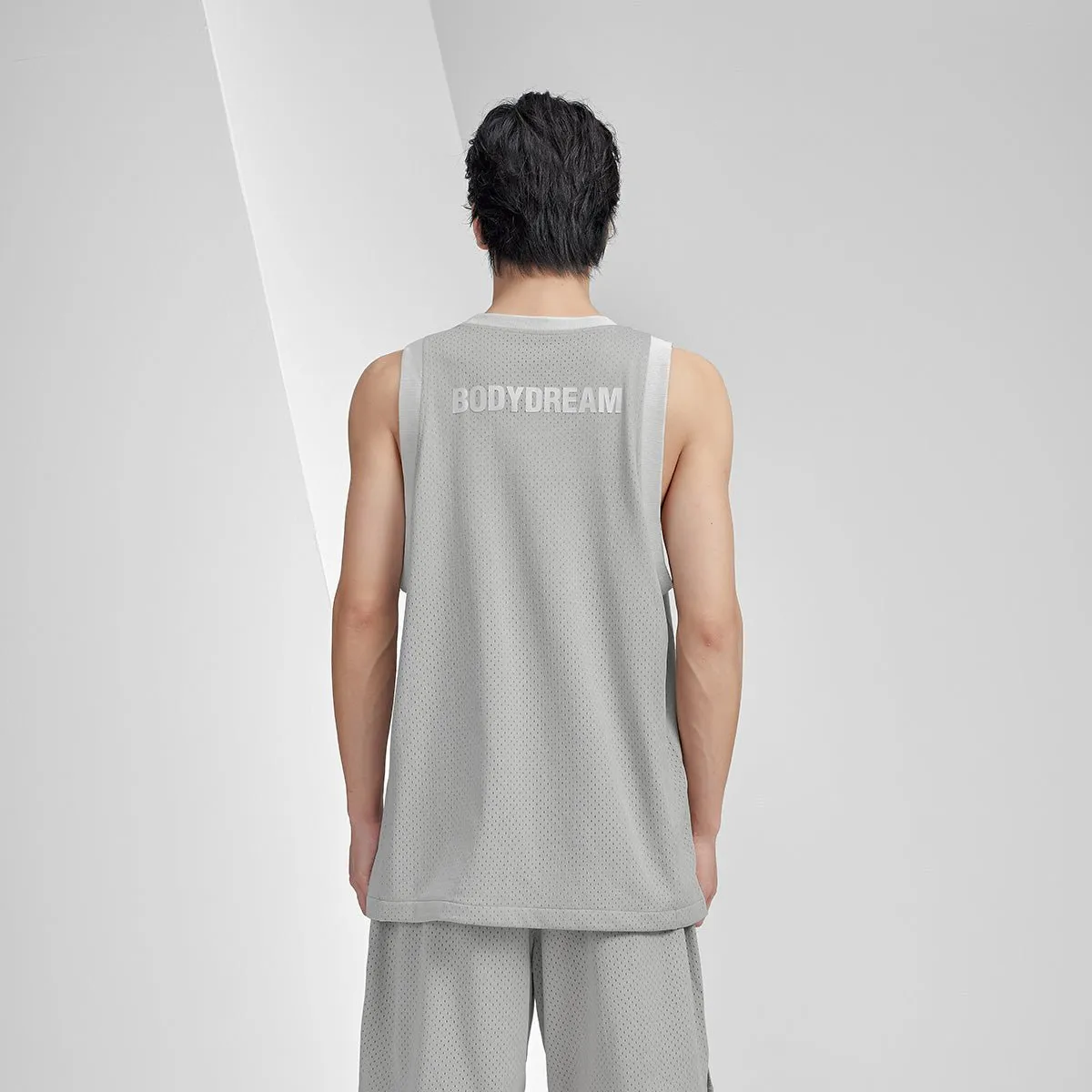 Breathable Mesh Loose-fit Grey Basketball Singlet