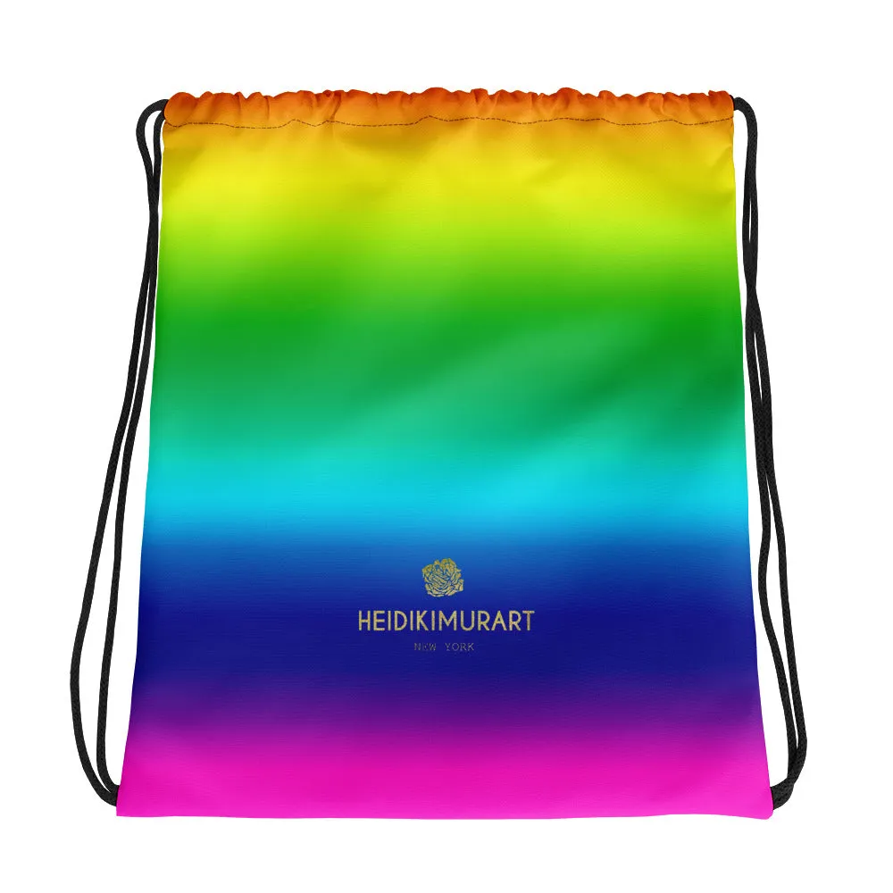 Bright Rainbow Ombre Drawstring Bag, Designer 15”x17” Best Quality Bag- Made in USA/EU