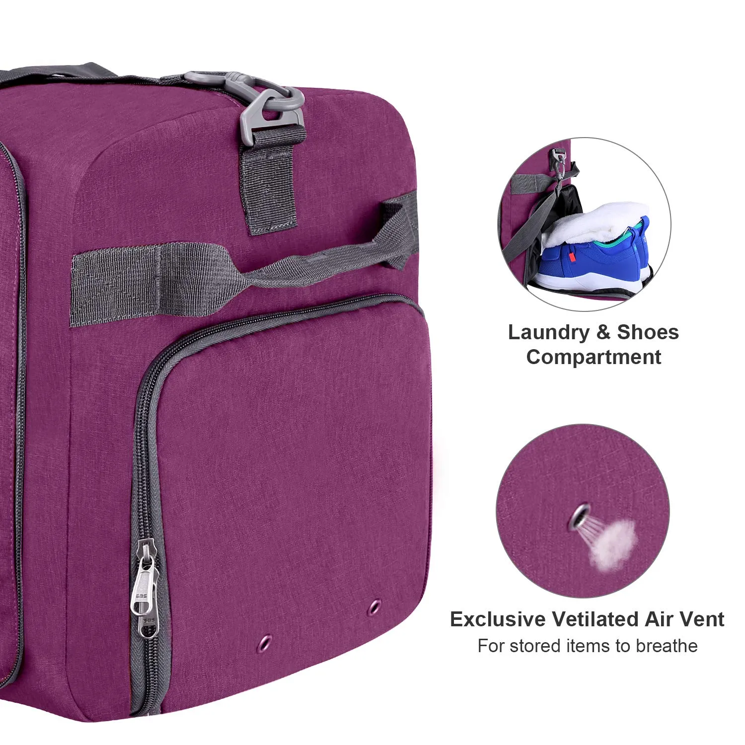 Canway 65L Travel Duffel Bag, Foldable Weekender Bag with Shoes Compartment for Men Women Water-proof & Tear Resistant (Lavender Purple, 65L)