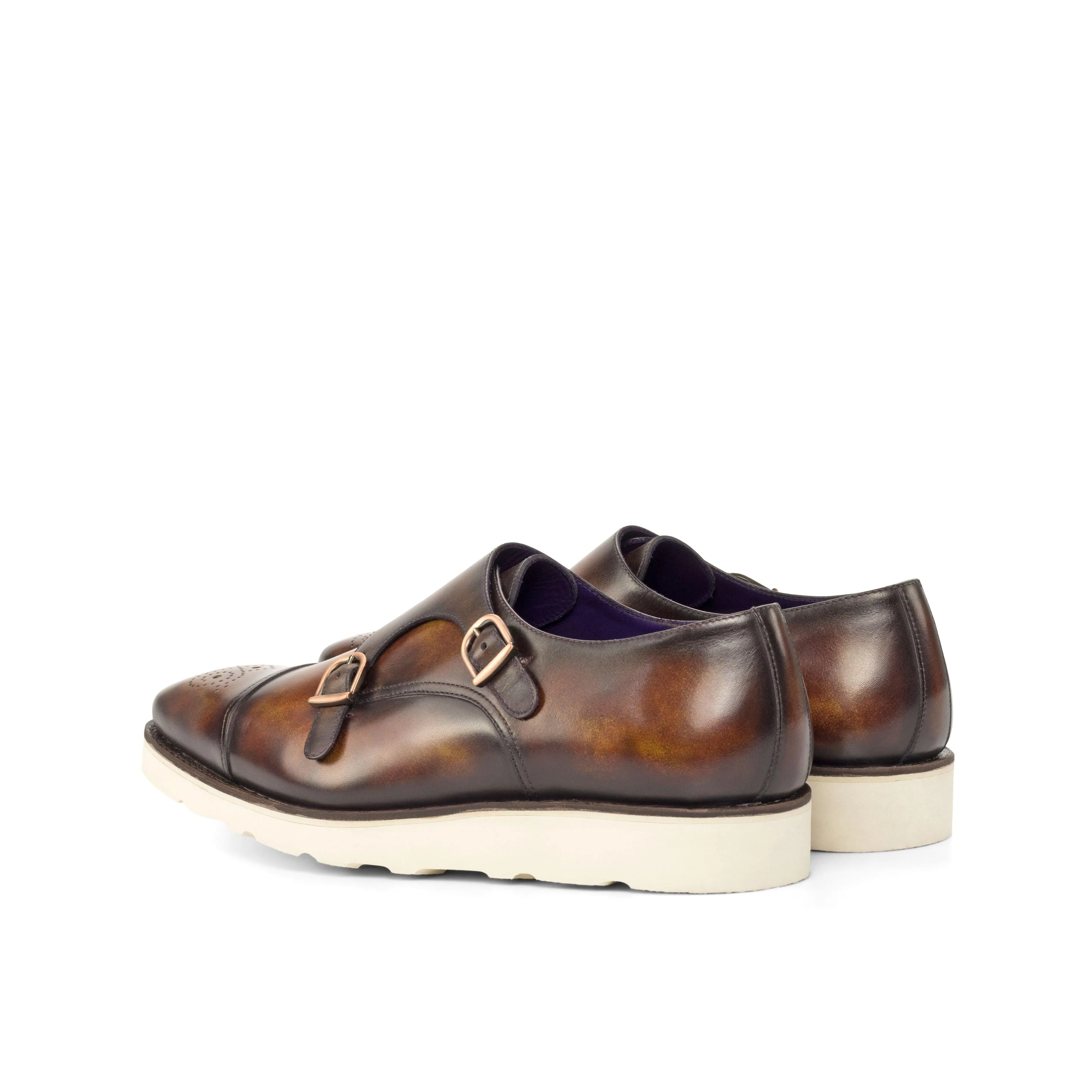 Casual Museum Patina Leather Double Monk Shoes