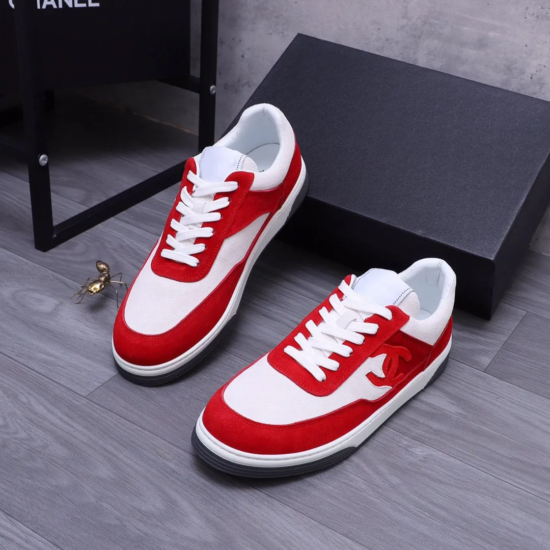 CC RED WHITE SUEDE LOW TOP SNEAKERS