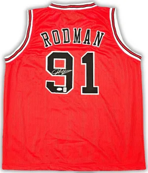 Dennis Rodman Chicago Signed Red Basketball Jersey JSA