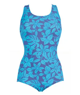 DOLFIN/OCEAN  Fitness Female Conservative Lap Suit Print Blue