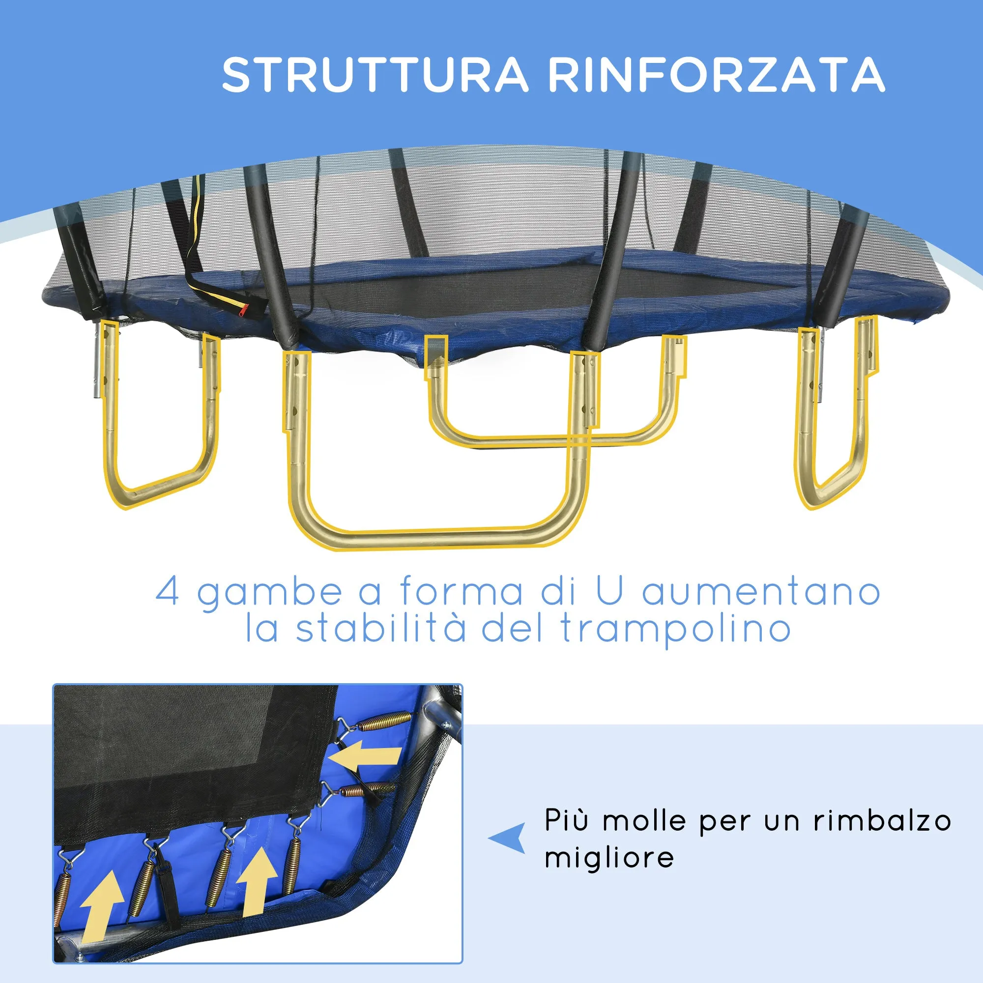 EasyComfort Trampolino Elastico 210cm per Bambini e Adulti con Rete e Imbottiture Blu