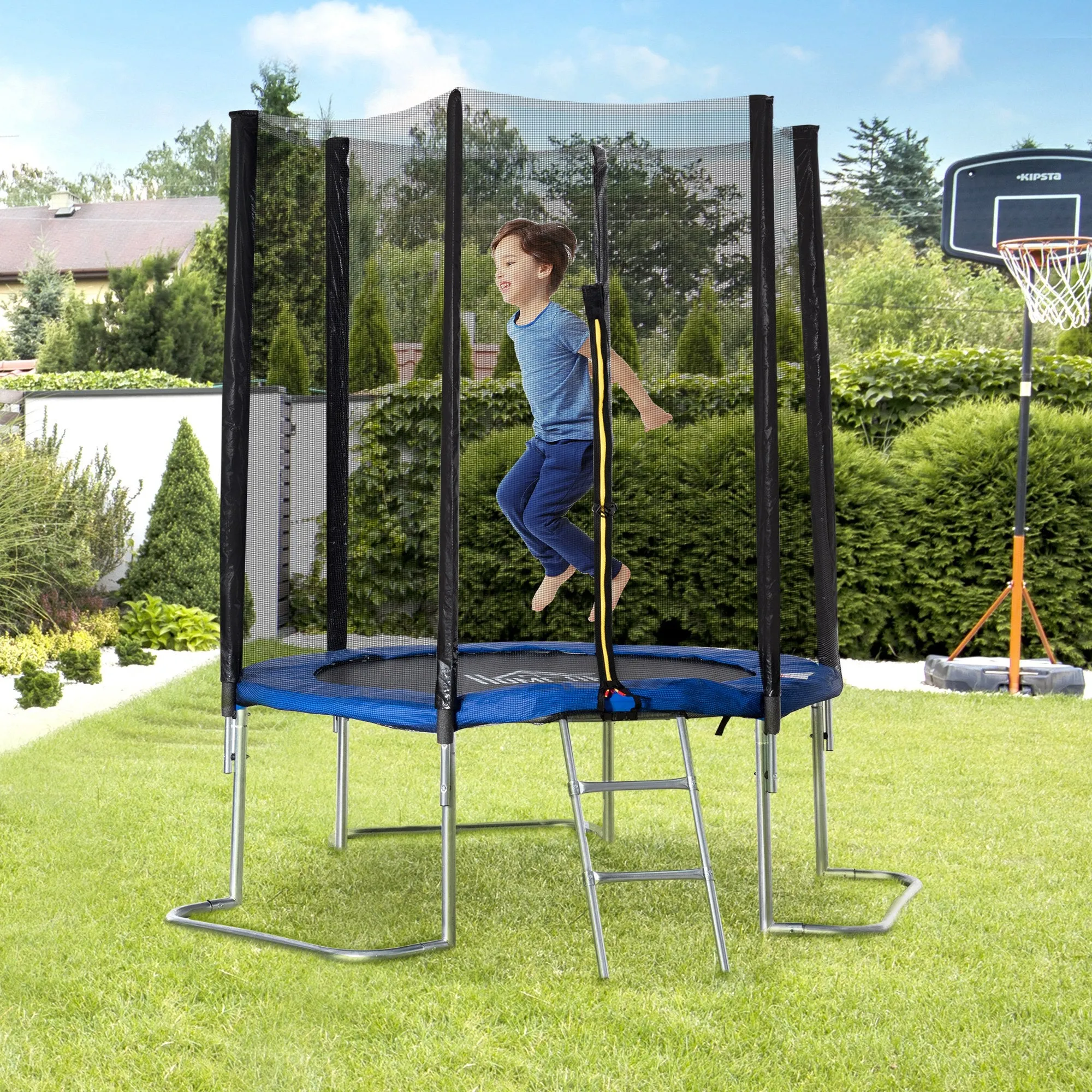 Easycomfort Trampolino Elastico per Bambini e Adulti con Rete, 223x223x230cm, Blu