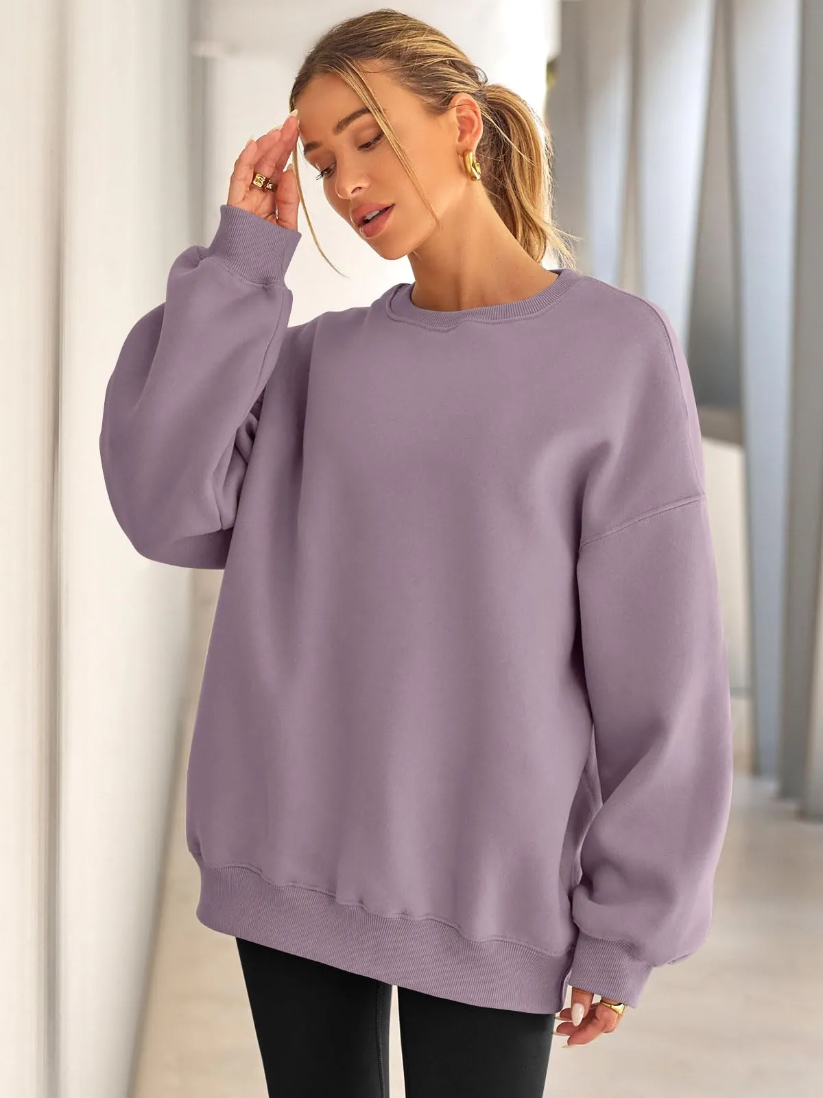 EFAN Sweatshirts Hoodies for Women Oversized Sweaters Fall Outfits Clothes 2024 Crew Neck Pullover Tops Loose Winter Fashion Lightpurple