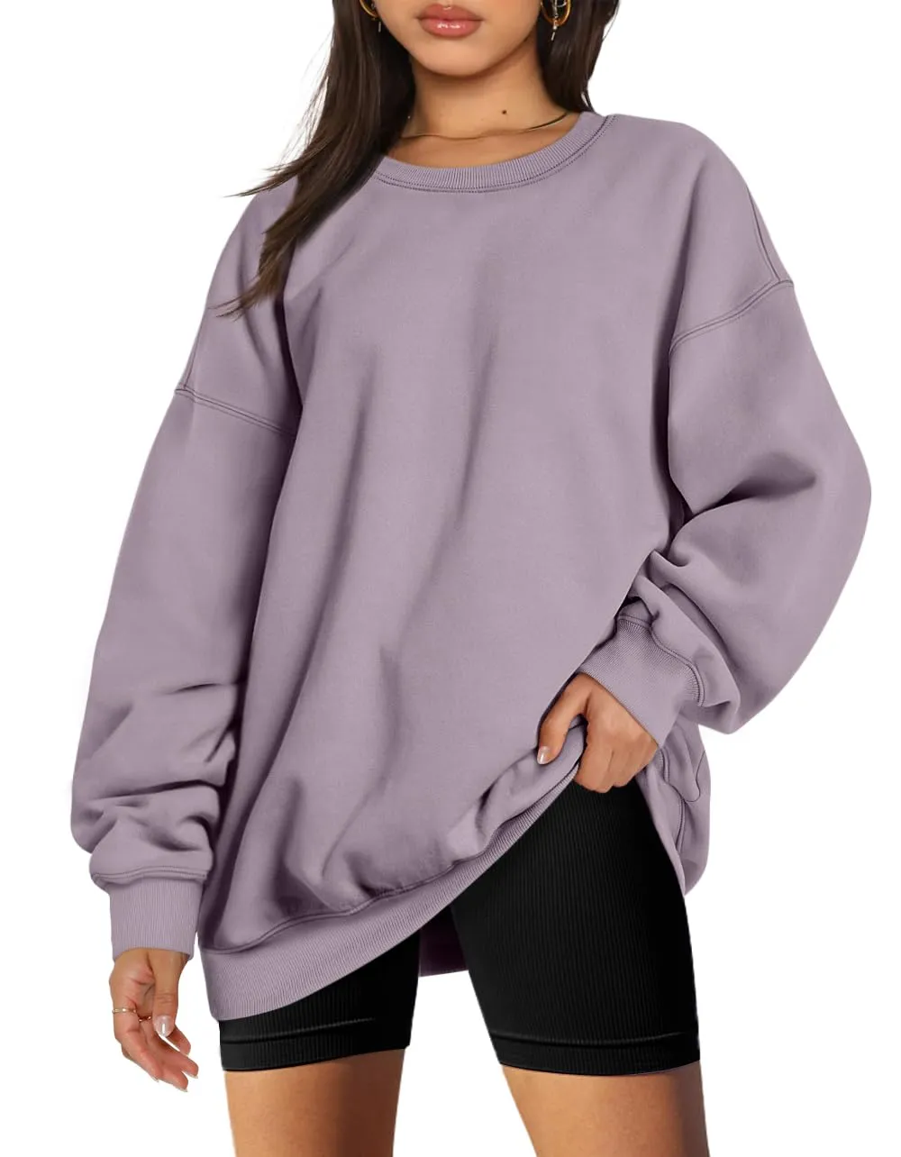 EFAN Sweatshirts Hoodies for Women Oversized Sweaters Fall Outfits Clothes 2024 Crew Neck Pullover Tops Loose Winter Fashion Lightpurple