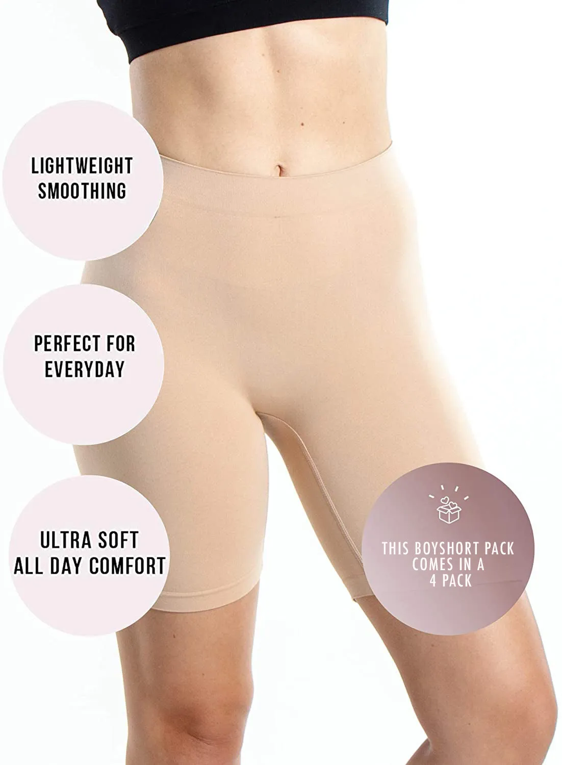 Emprella Nude Slip Shorts for Under Dresses, 4 Pack Womens Seamless Bike Short