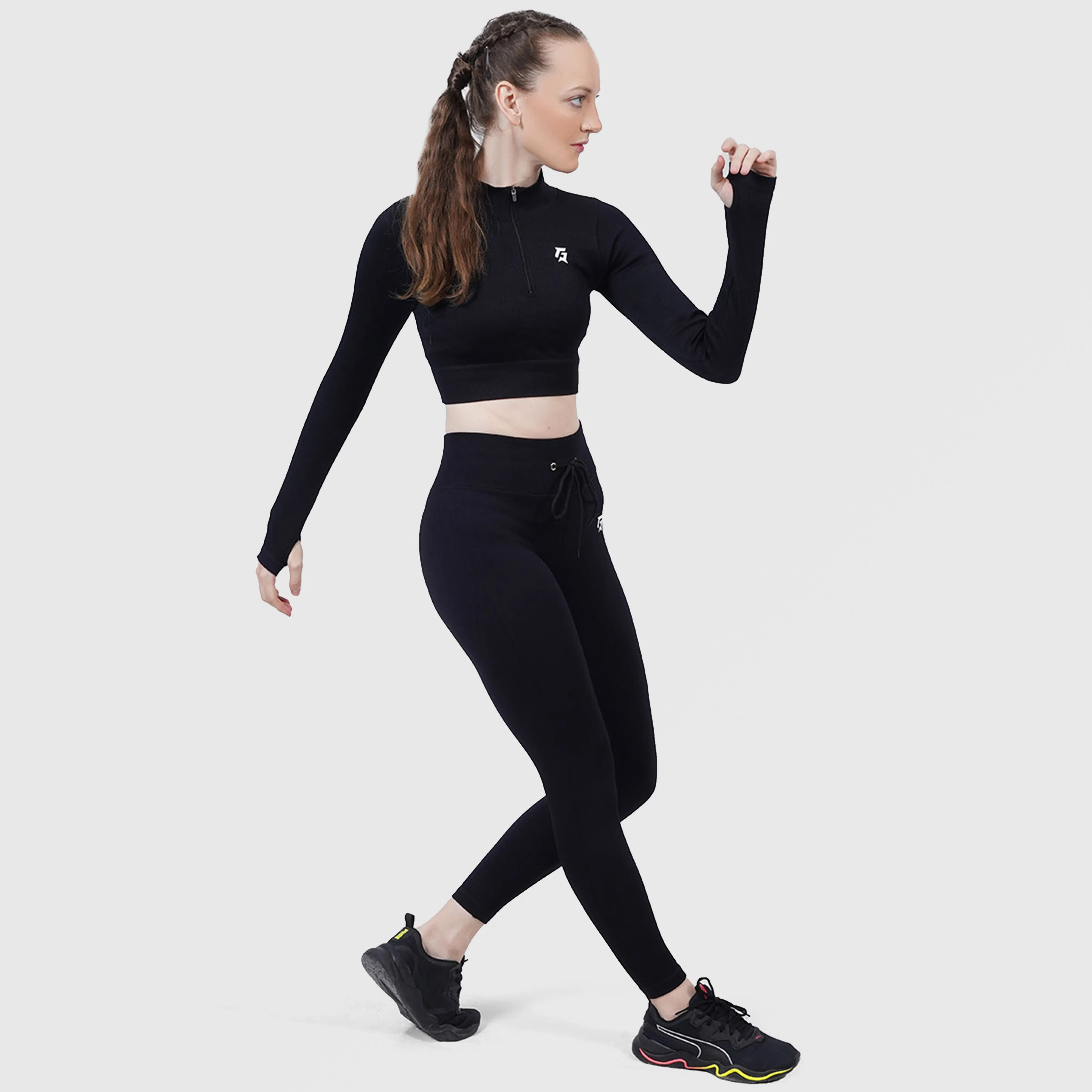 Fitness Ribbed Crop Top (Black)