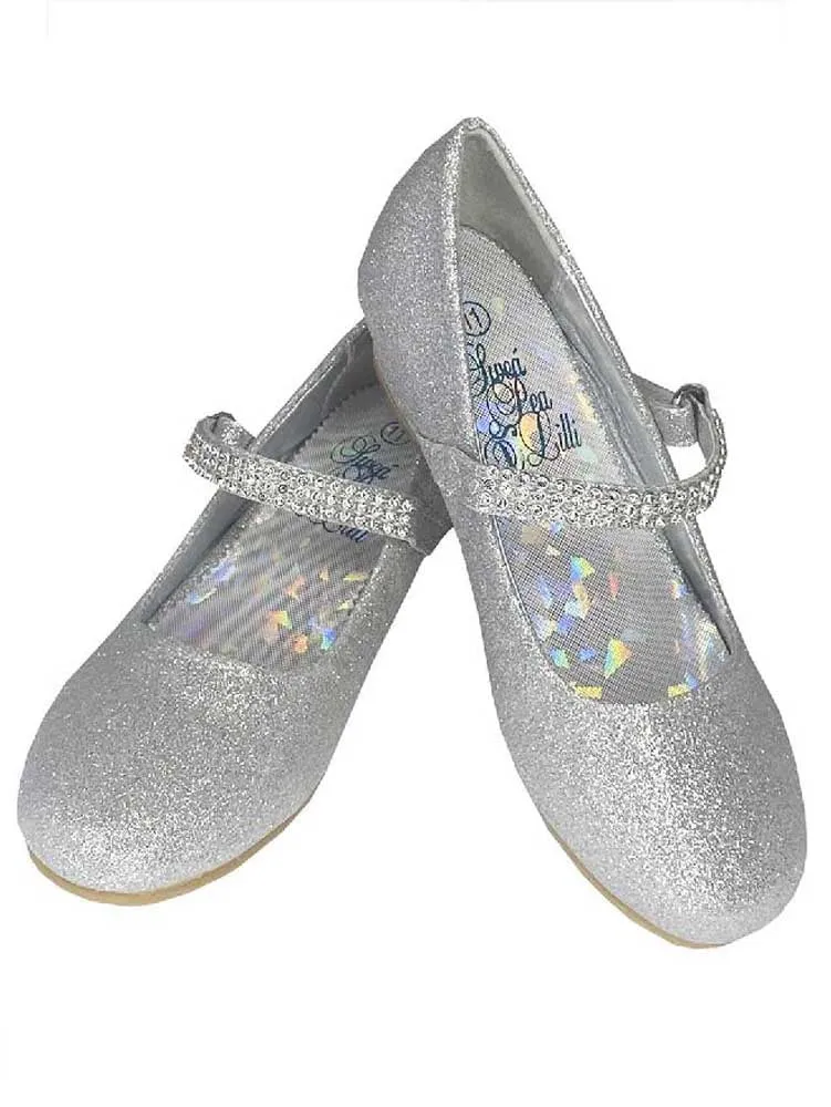 Girls Silver Rhinestone Strap Mia Occasion Dress Shoes 11-6 Kids