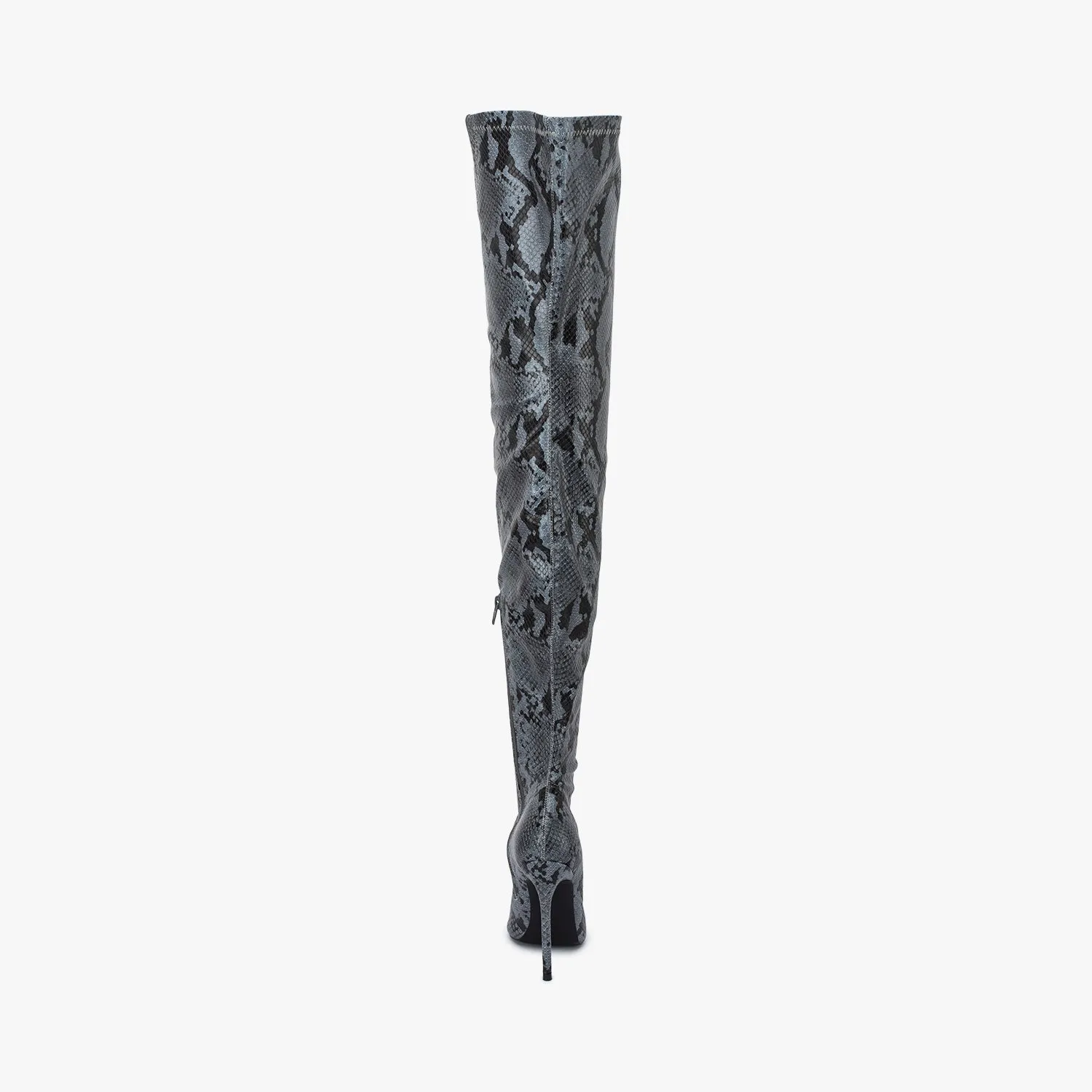 Grey Snake Pointed Stiletto Thigh High Boots