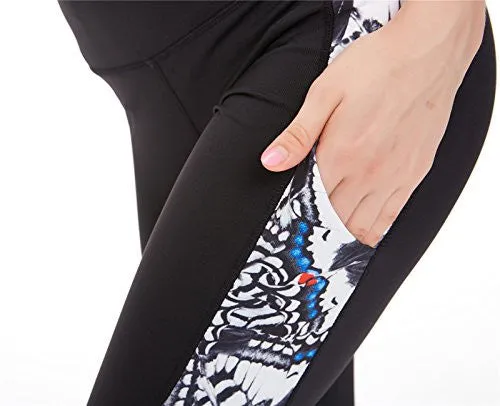 icyzone Women's Activewear Printed Sports Running Yoga Tights Legging with Pocket