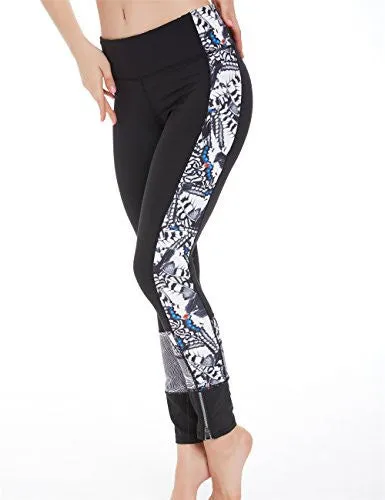 icyzone Women's Activewear Printed Sports Running Yoga Tights Legging with Pocket