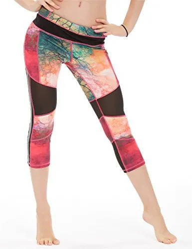 icyzone Women's Activewear Workout Pants Capris Printed Yoga Running pants