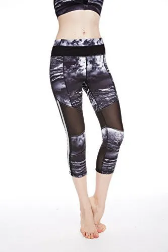 icyzone Women's Activewear Workout Pants Capris Printed Yoga Running pants