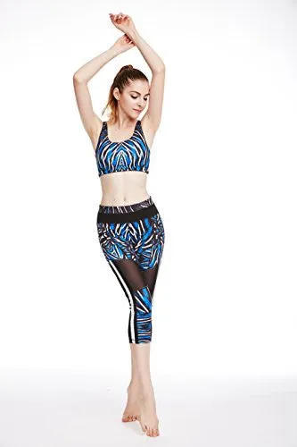 icyzone Women's Activewear Workout Pants Capris Printed Yoga Running pants