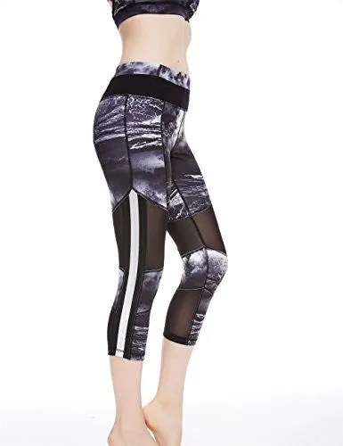 icyzone Women's Activewear Workout Pants Capris Printed Yoga Running pants