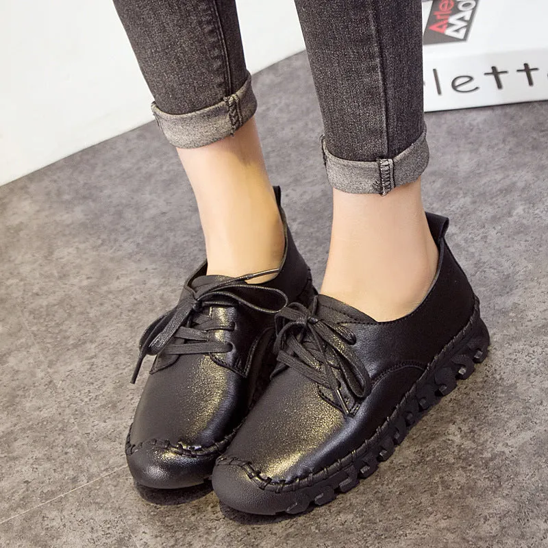 Leather Lace-Up Women Casual Shoes