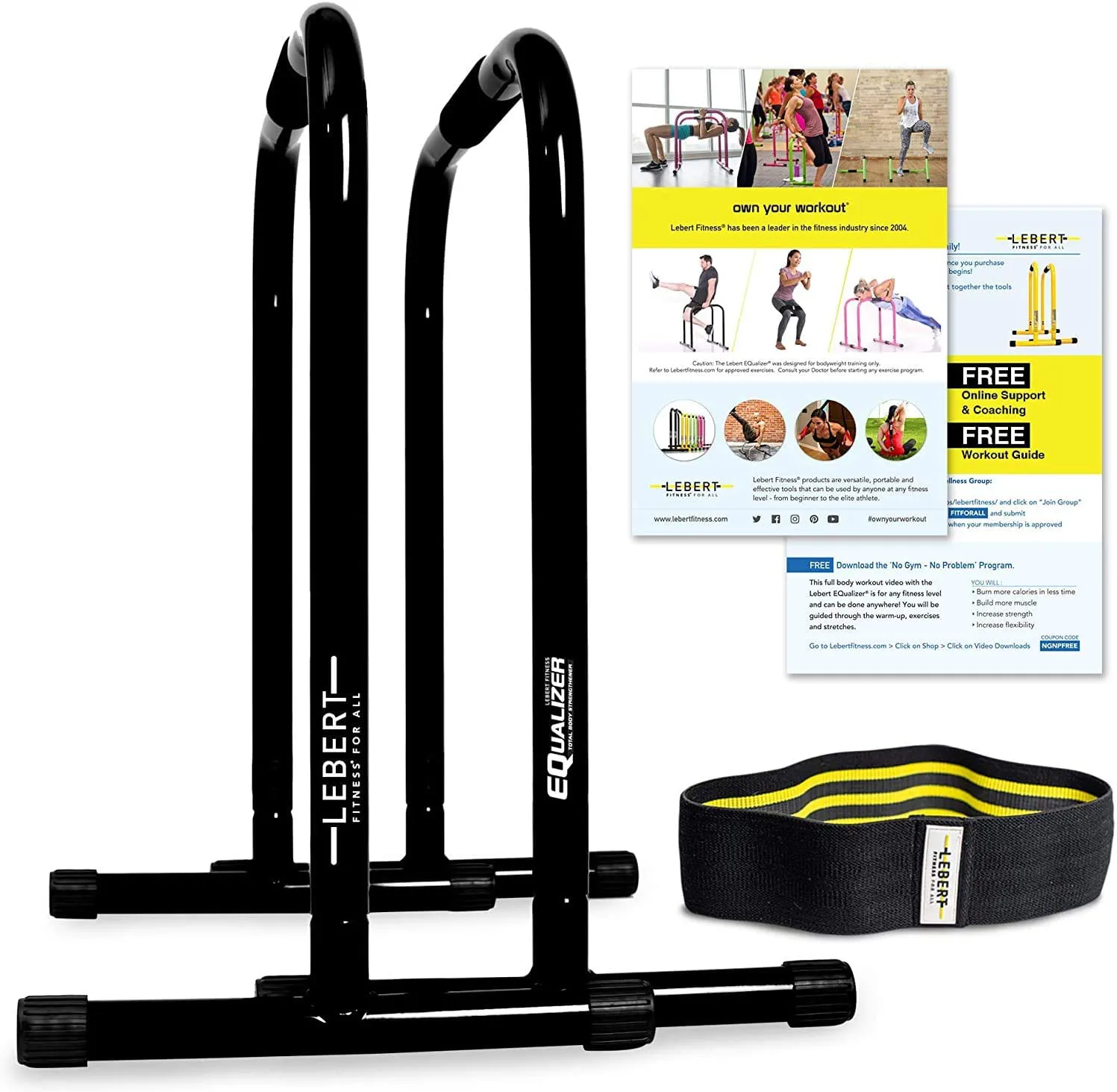 Lebert Fitness Dip Bar Stand - Original Equalizer Total Body Strengthener Pull Up Bar Home Gym Exercise Equipment Dipping Station - Hip Resistance Band, Workout Guide and Online Group