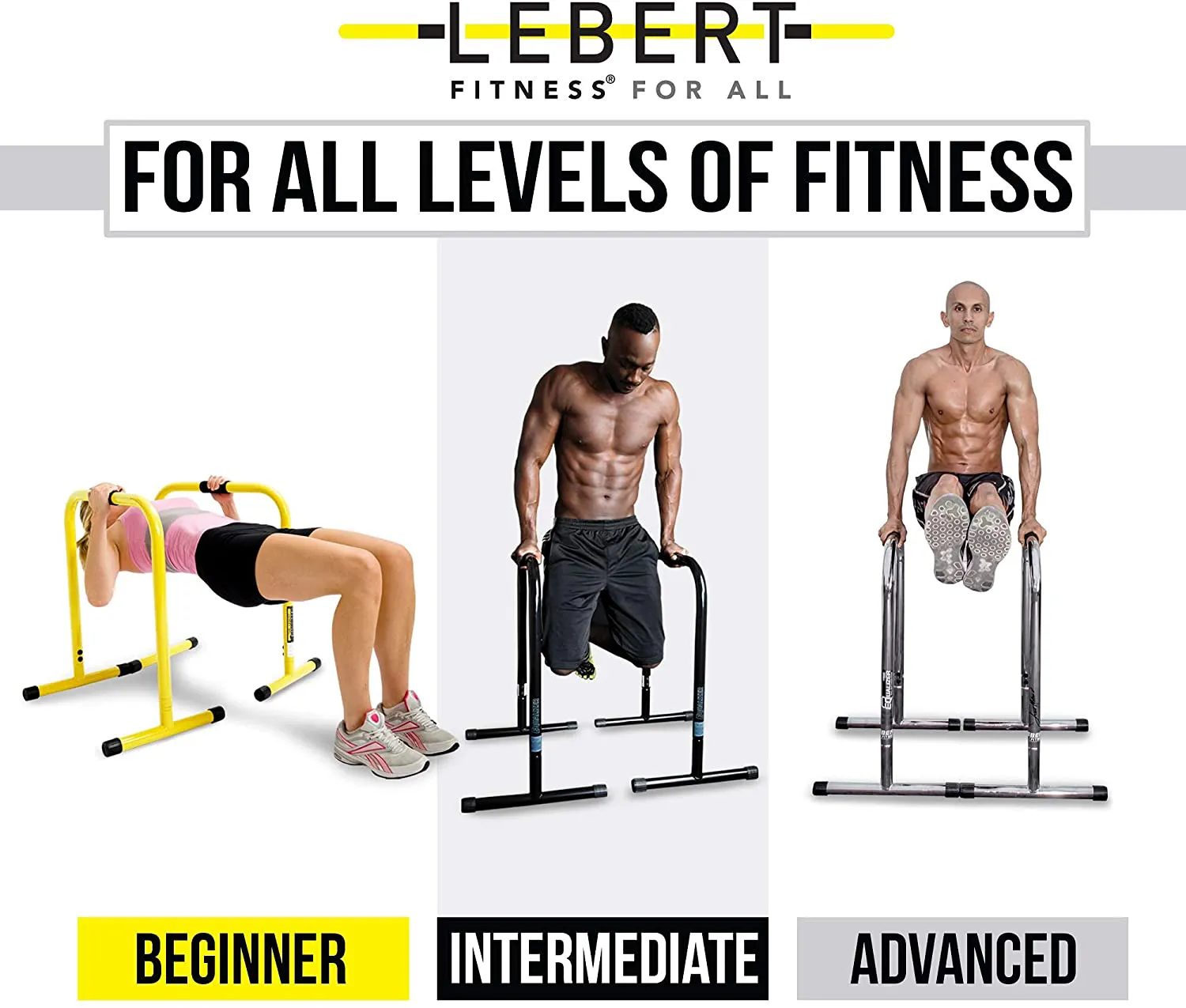 Lebert Fitness Dip Bar Stand - Original Equalizer Total Body Strengthener Pull Up Bar Home Gym Exercise Equipment Dipping Station - Hip Resistance Band, Workout Guide and Online Group