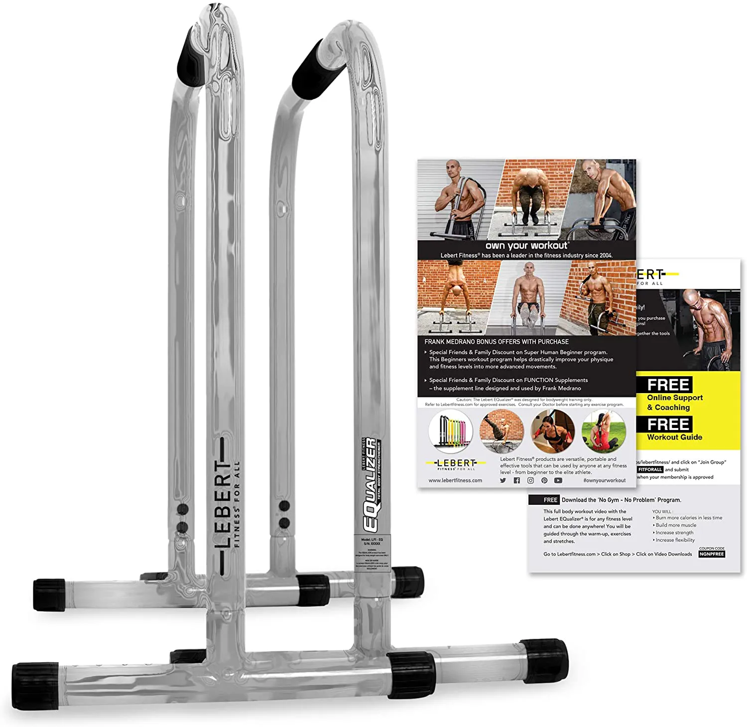 Lebert Fitness Dip Bar Stand - Original Equalizer Total Body Strengthener Pull Up Bar Home Gym Exercise Equipment Dipping Station - Hip Resistance Band, Workout Guide and Online Group