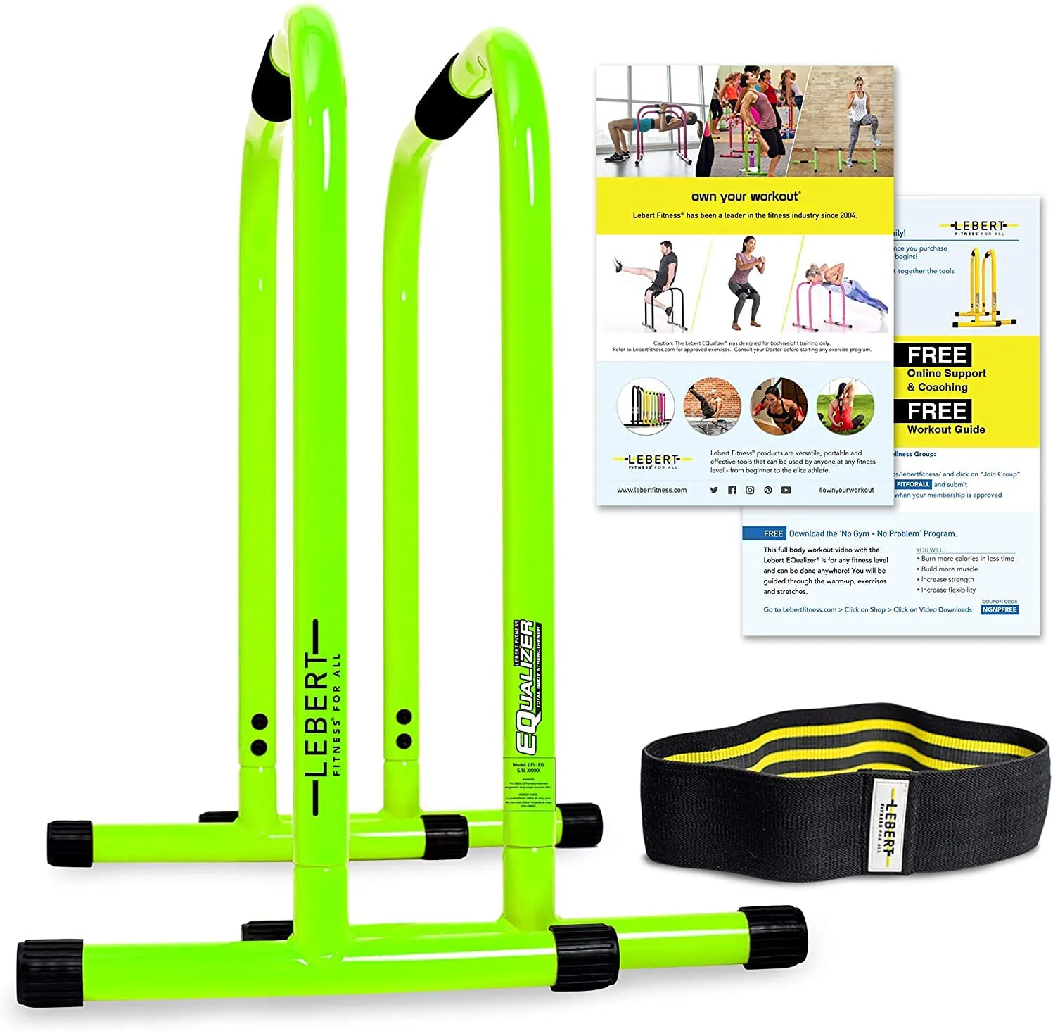 Lebert Fitness Dip Bar Stand - Original Equalizer Total Body Strengthener Pull Up Bar Home Gym Exercise Equipment Dipping Station - Hip Resistance Band, Workout Guide and Online Group