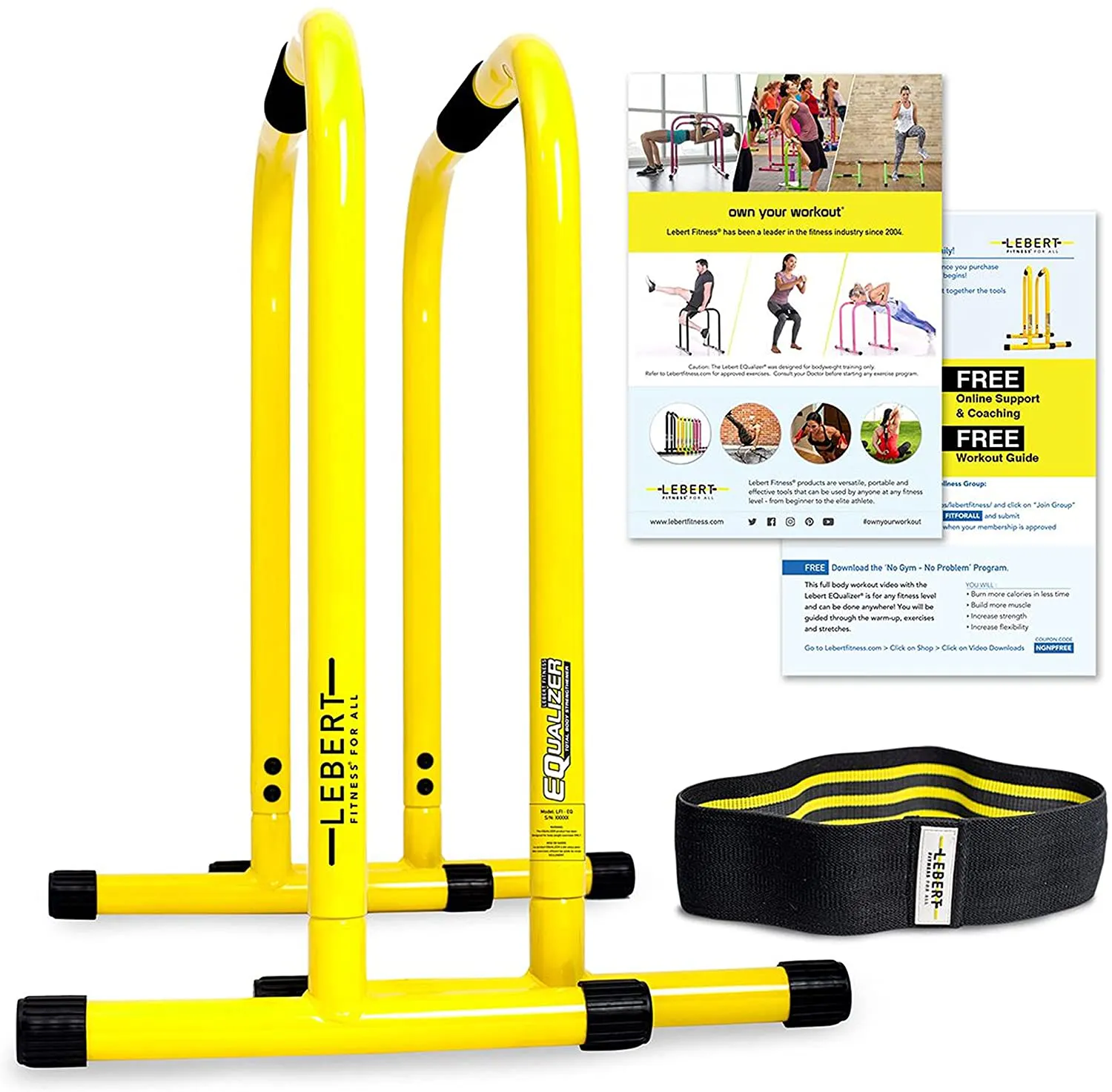 Lebert Fitness Dip Bar Stand - Original Equalizer Total Body Strengthener Pull Up Bar Home Gym Exercise Equipment Dipping Station - Hip Resistance Band, Workout Guide and Online Group