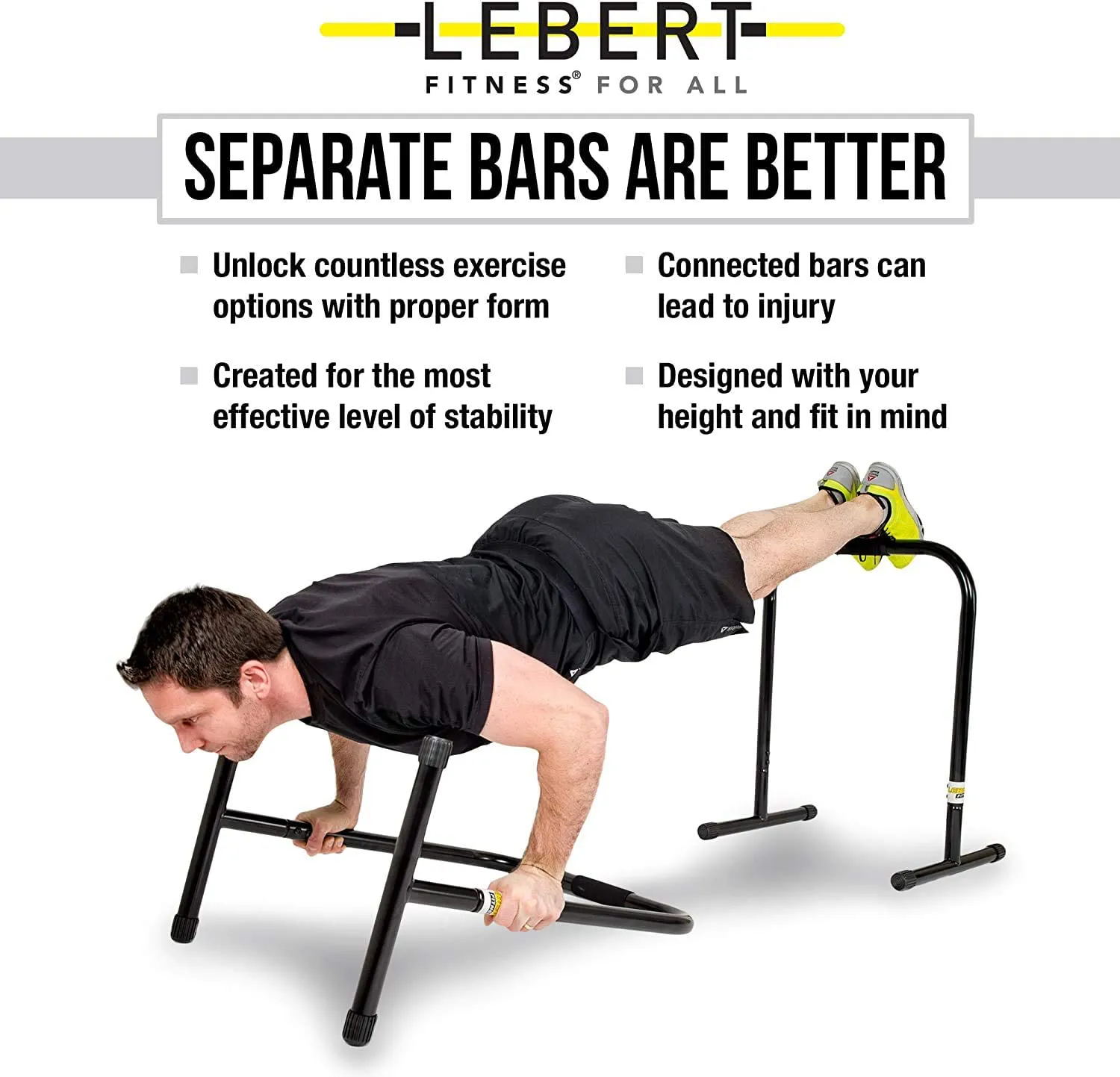 Lebert Fitness Dip Bar Stand - Original Equalizer Total Body Strengthener Pull Up Bar Home Gym Exercise Equipment Dipping Station - Hip Resistance Band, Workout Guide and Online Group