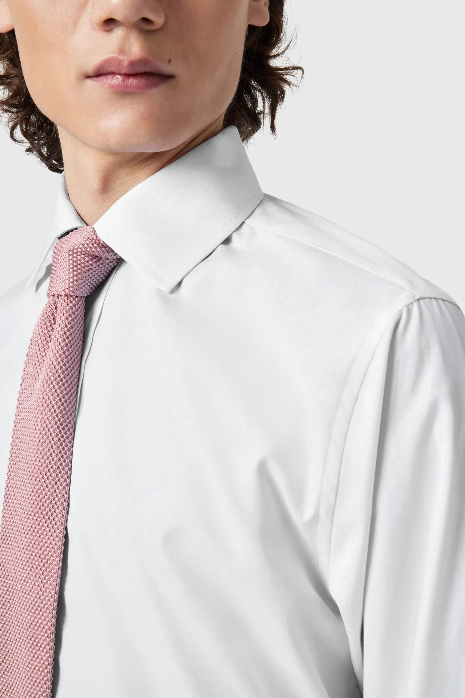 Lewes Slim Fit Spread Collar White Cotton Shirt