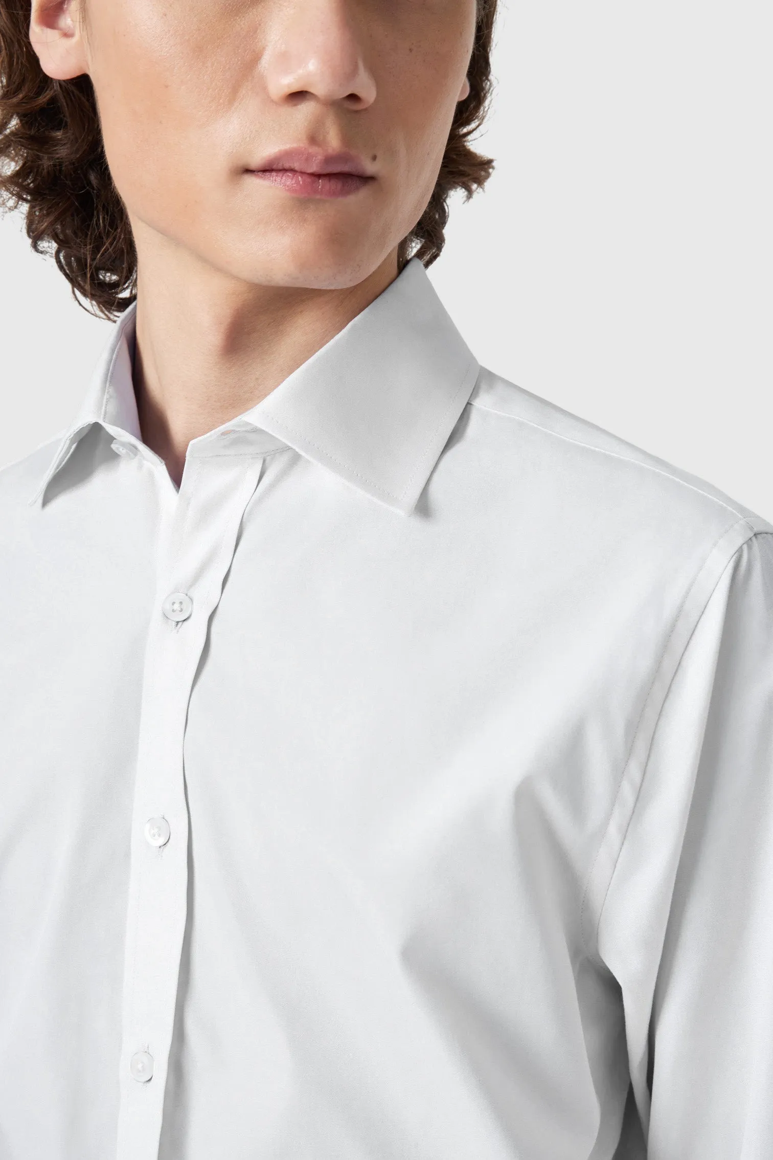 Lewes Slim Fit Spread Collar White Cotton Shirt