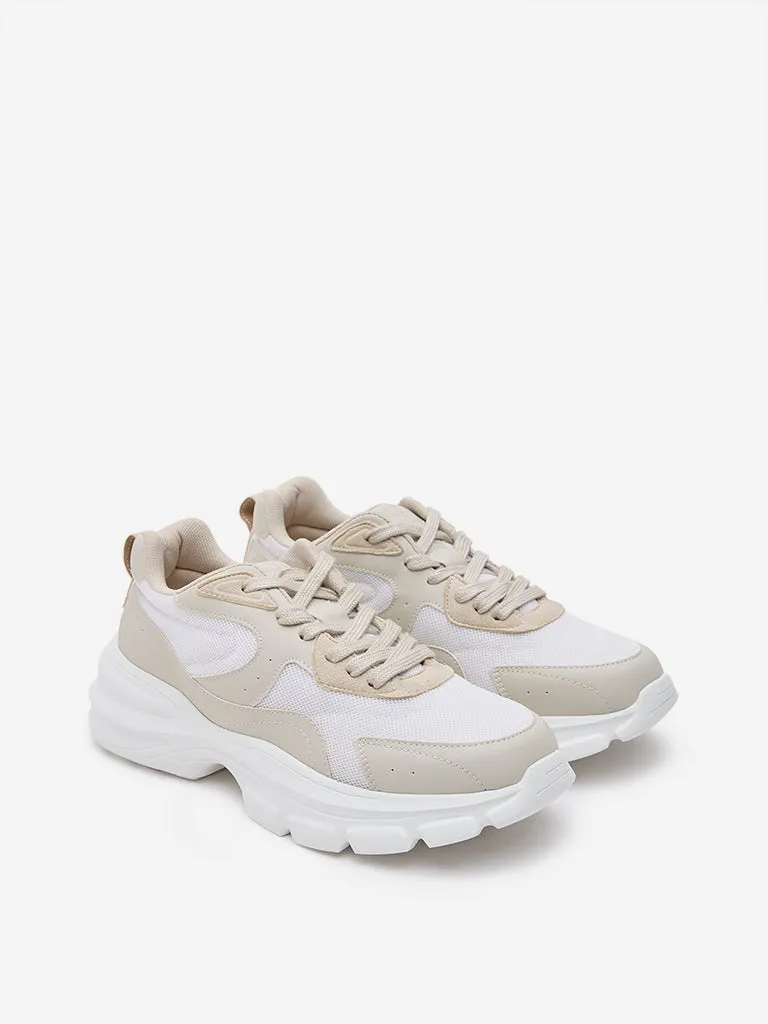 LUNA BLU Taupe Mesh-Detailed Sneakers