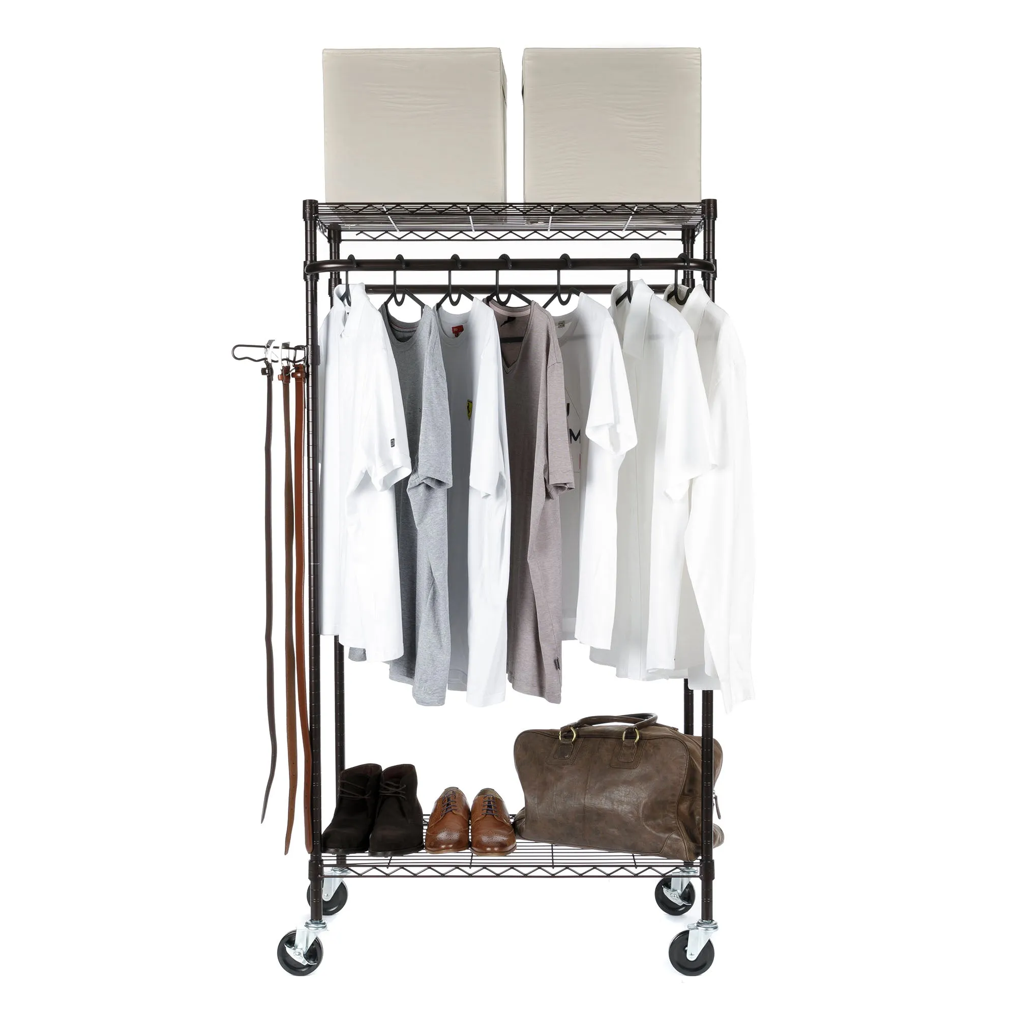 Metal Clothes Trolley Rail on Castor Wheels | Bronze Finish