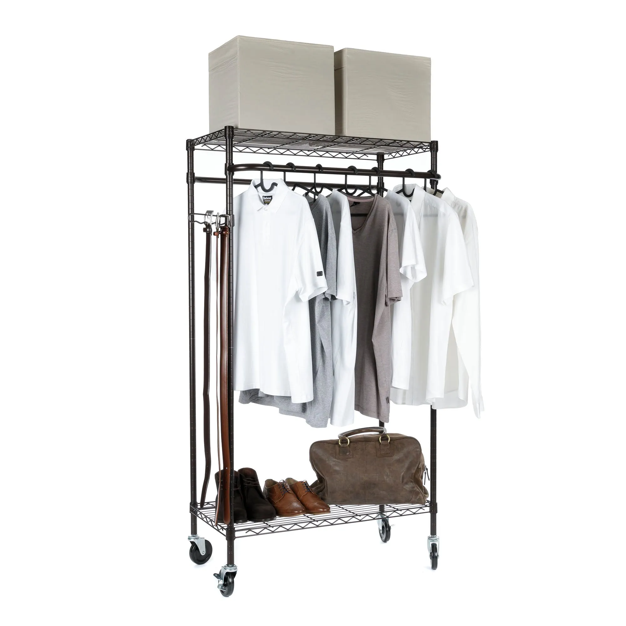 Metal Clothes Trolley Rail on Castor Wheels | Bronze Finish