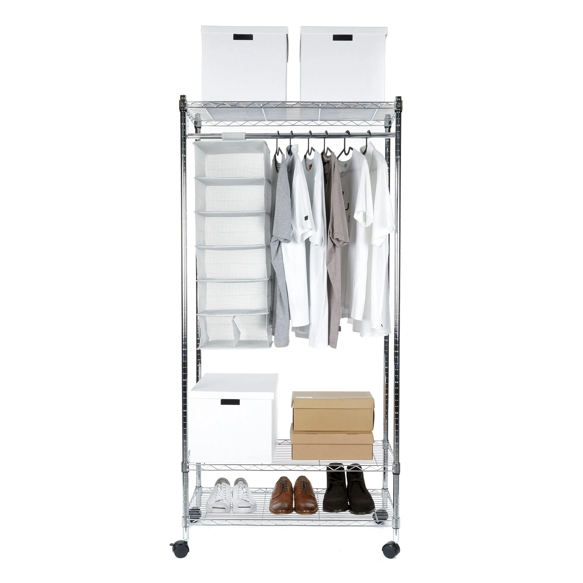 Metal Clothes Trolley Rail on Castor Wheels | Chrome Finish