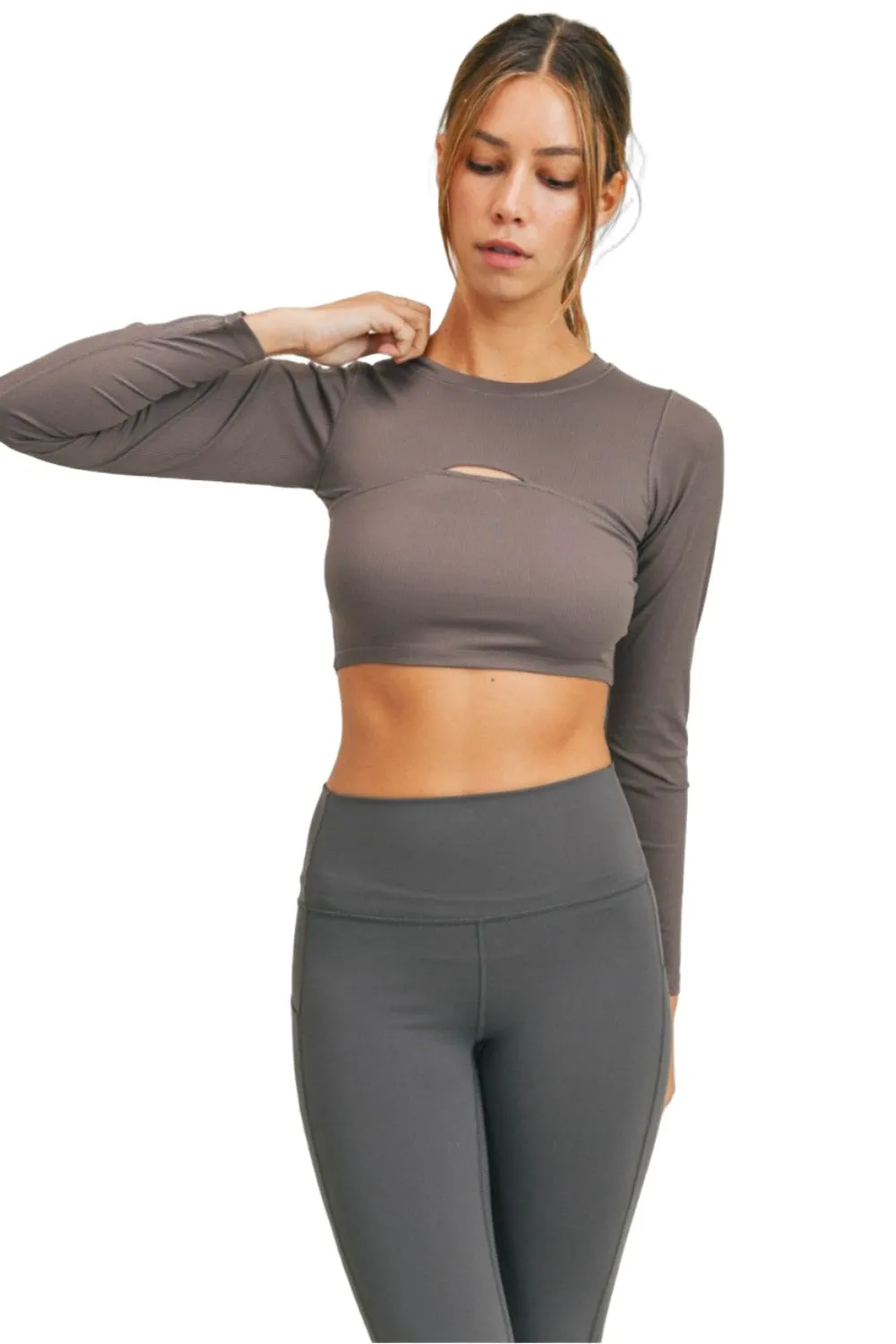 Mono B Long Sleeve Slit Crop Top AT-A0690