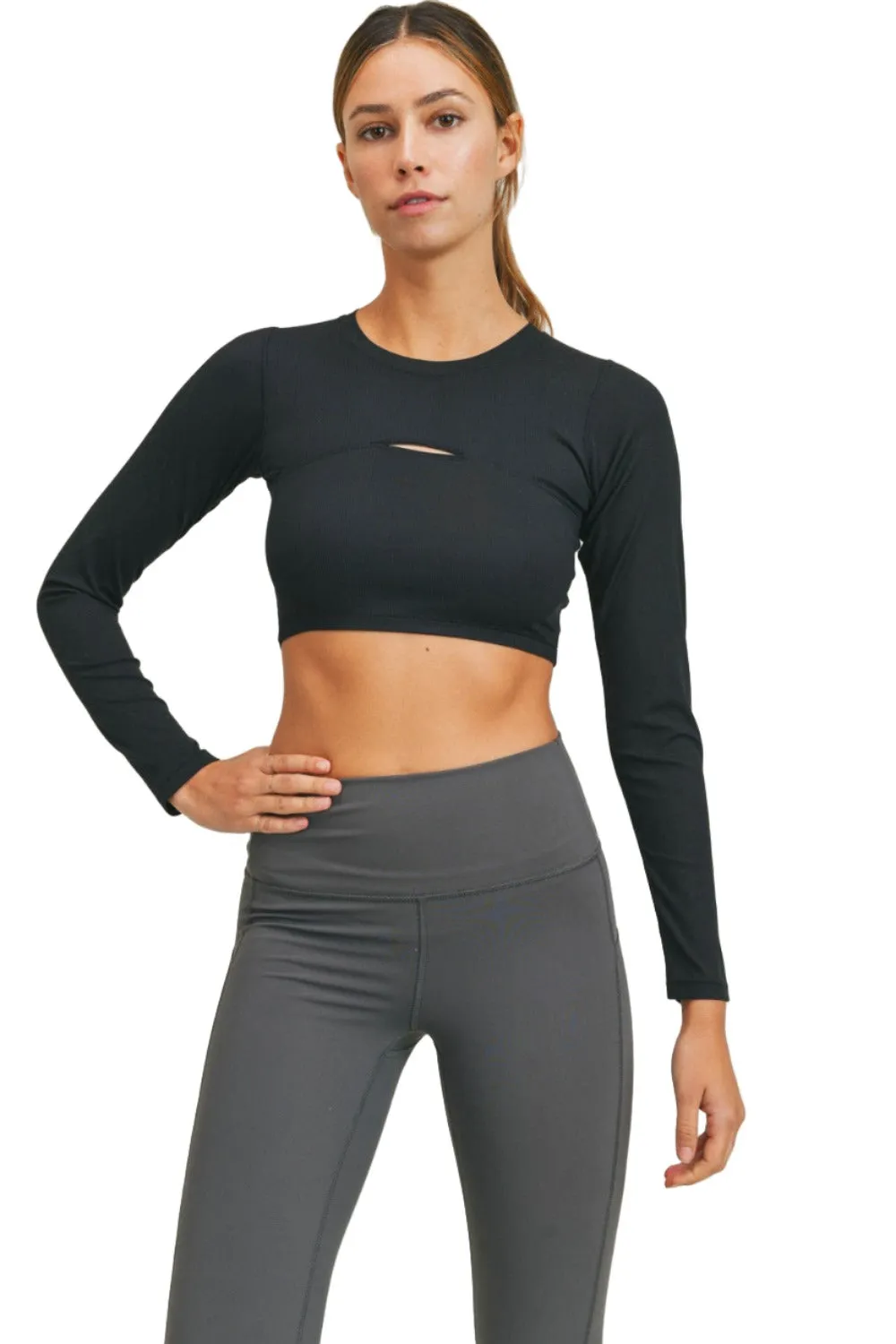 Mono B Long Sleeve Slit Crop Top AT-A0690