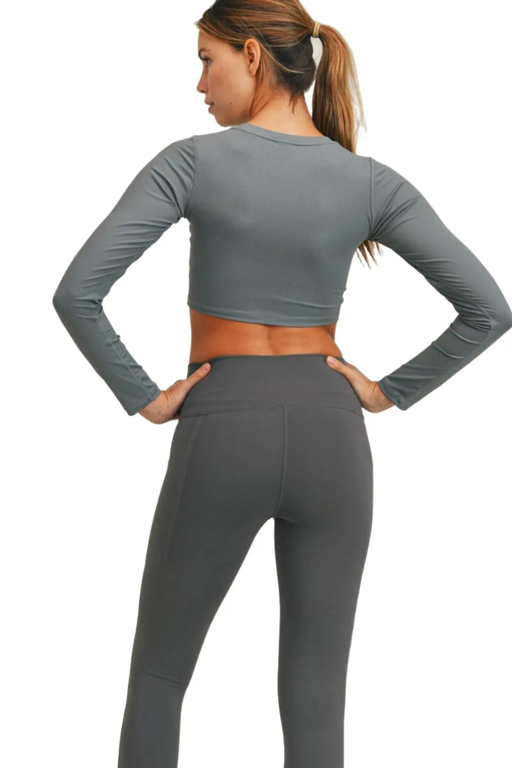 Mono B Long Sleeve Slit Crop Top AT-A0690