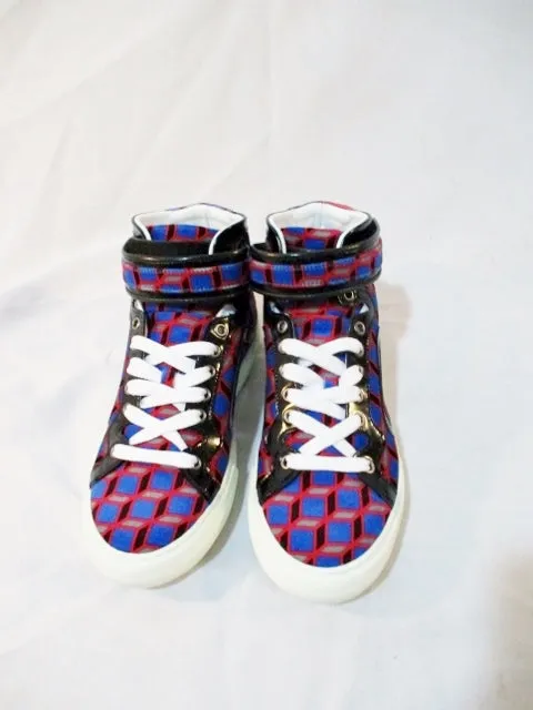 NEW PIERRE HARDY PRINT VELVET SHINY CALF Sneaker 36 6 RED BLACK BLUE Shoe TRAINER Sport Womens