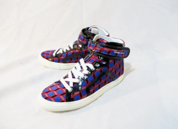 NEW PIERRE HARDY PRINT VELVET SHINY CALF Sneaker 36 6 RED BLACK BLUE Shoe TRAINER Sport Womens